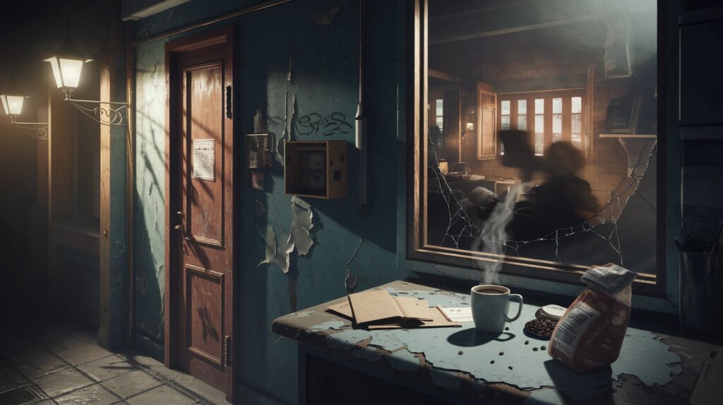 a messed up house, ransacked and broken into.